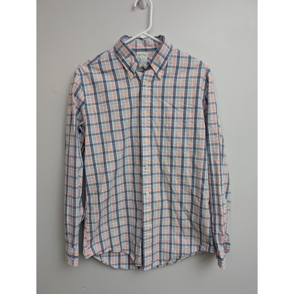C2 Brooks Brothers Shirt‎ Mens Med Plaid Milano Cotton Polo Button Down